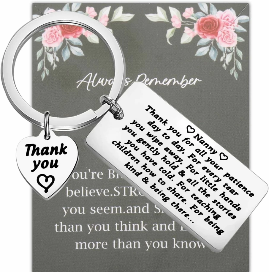 WSNANG Nanny Appreciation Gift Keychain - Thank You Present for Babysitter, Grandma, or Childcare Provider - Personalized Keepsake Key Ring