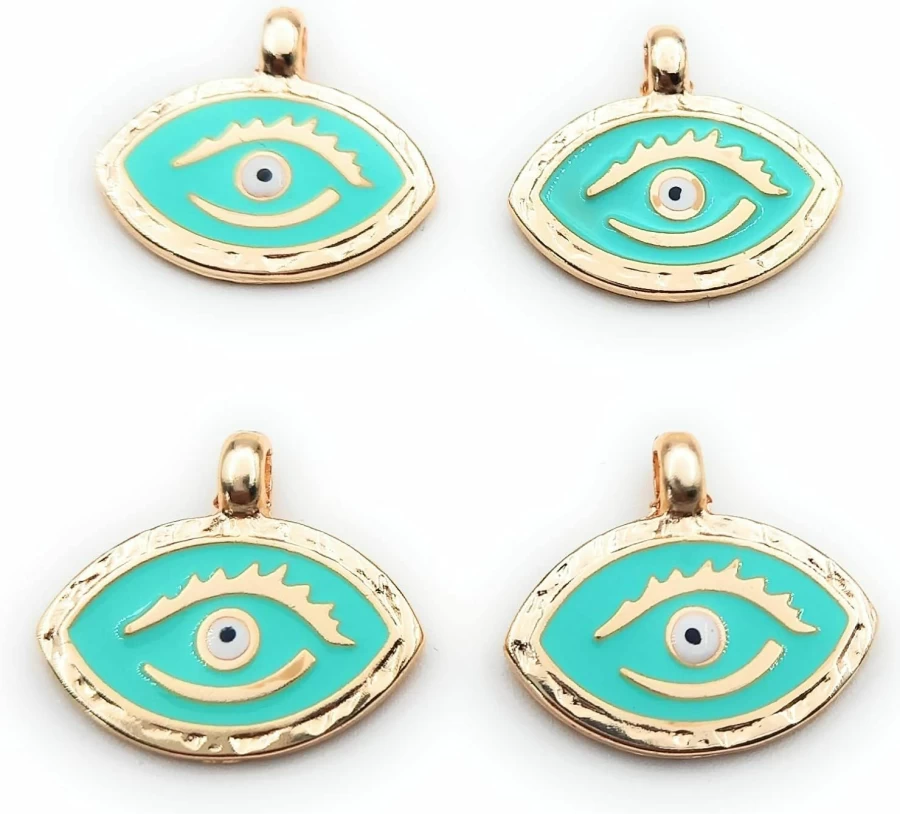 24K Gold Plated Brass Enamel Eye Pendant with Eyelash Charm for DIY Jewelry Making and Craft Embellishments