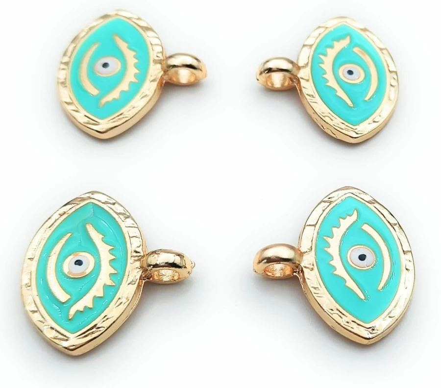 24K Gold Plated Brass Enamel Eye Pendant with Eyelash Charm for DIY Jewelry Making and Craft Embellishments