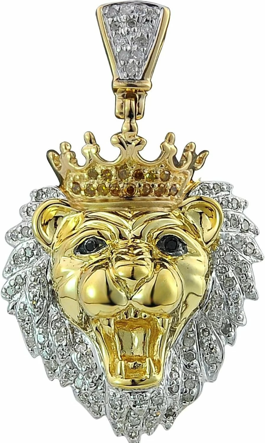TGDJ 10K Yellow Gold Lion Head Pendant with Diamonds, 35mm x 20mm Solid Gold Lion King Charm, 0.32 Carat G-H Color I1-I2 Clarity Sparkle-Cut Jewelry