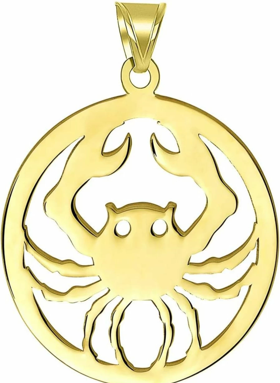 14K Solid Yellow Gold Cancer Zodiac Crab Pendant | Jewelry America Zodiac Sign Disc Charm