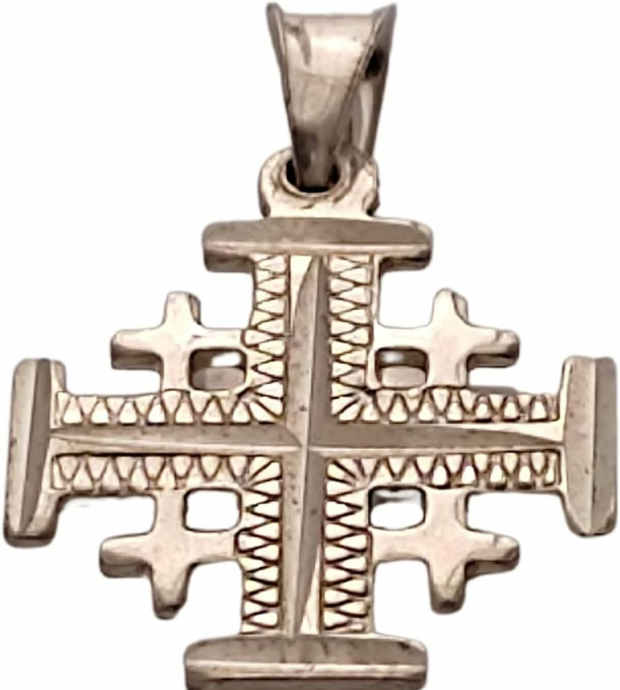 "Handcrafted Sterling Silver 925 Jerusalem Crusader's Cross Pendant – Holy Land Trips | Diamond-Cut Engraving"