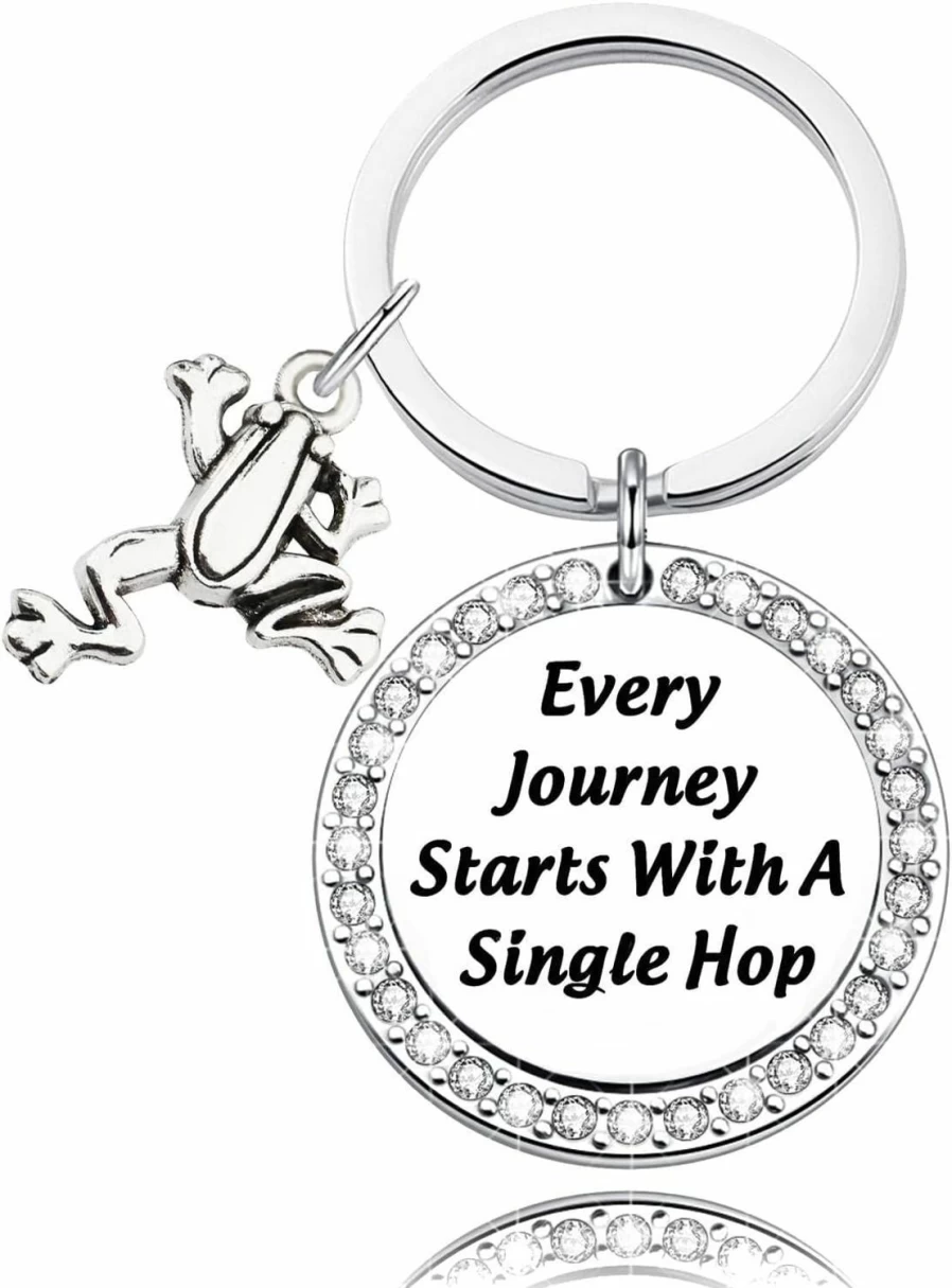 "TTJHGYQO Frog Keychain - Inspirational 'Every Journey Starts With a Single Hop' Gift for Frog Lovers, Animal Jewelry Collectors"