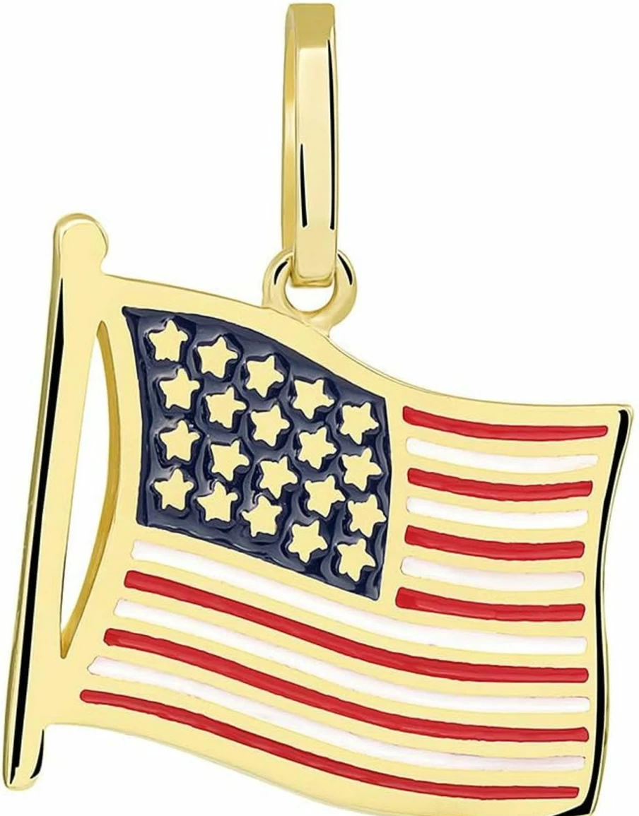 14K Yellow Gold USA Flag Pendant - Patriotic American Jewelry by Jewelry America