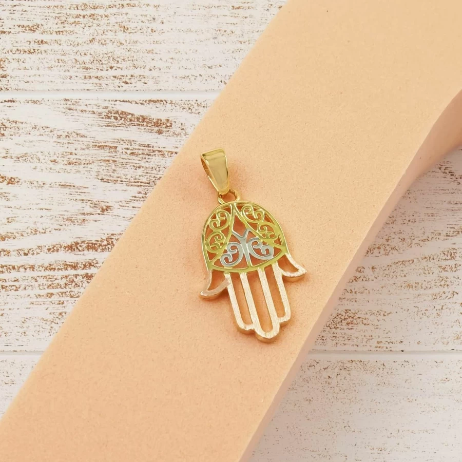 "PORI JEWELERS 14K Tri-Tone Gold Hamsa Hand Pendant - Rose, White & Yellow Gold Elegant Jewelry Gift for Women"