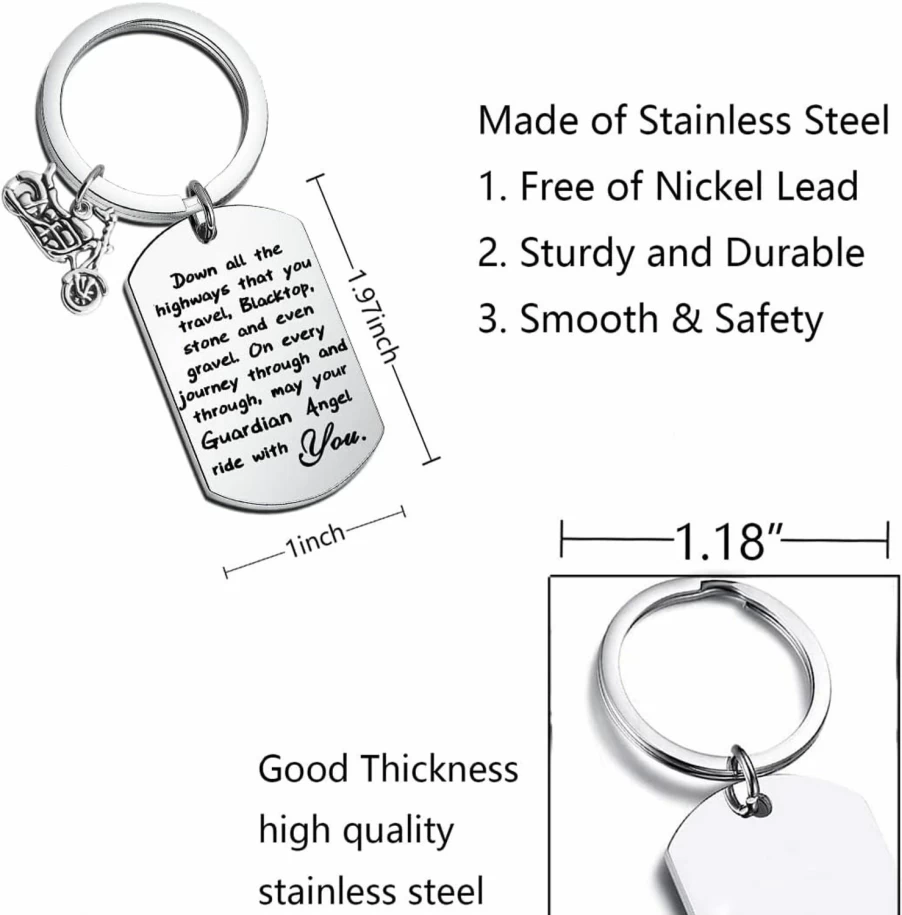 FUSTMW Motorcycle Keychain - Ride Safe Guardian Angel Biker Gift for New Drivers