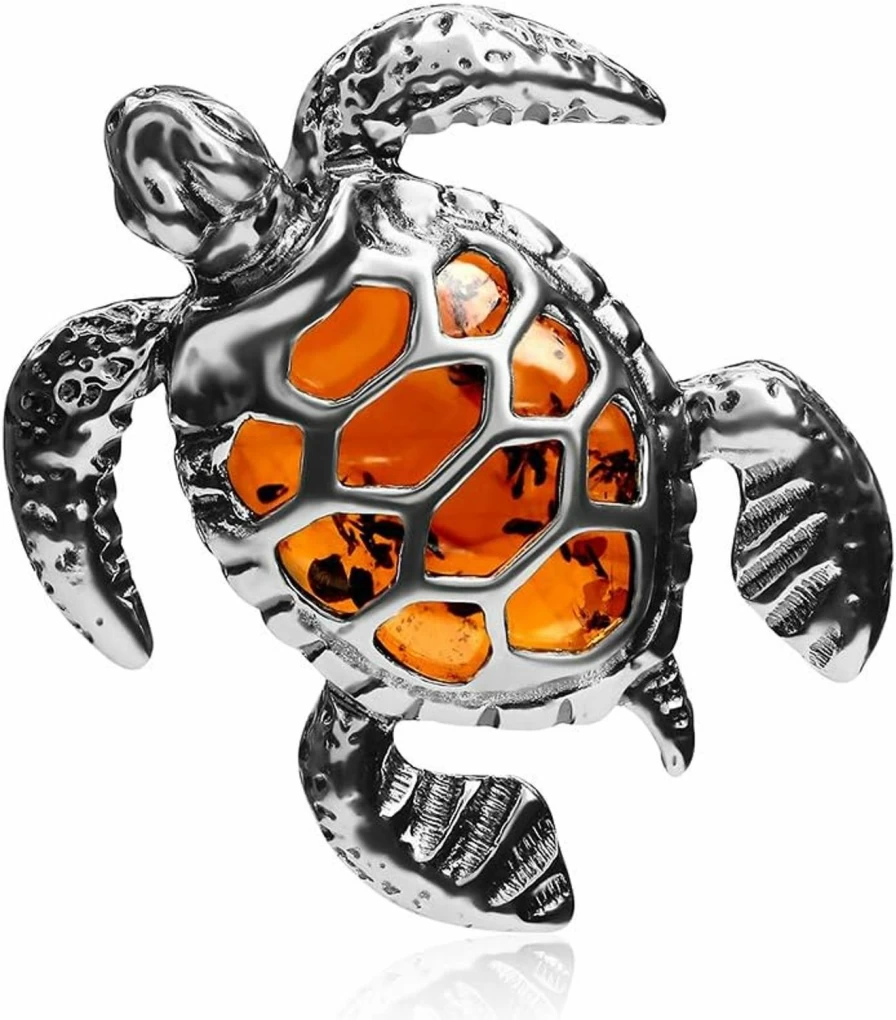 "Ian and Valeri Co. Sterling Silver Turtle Pendant with Amber – Handcrafted Jewelry"