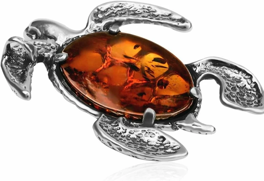 "Ian and Valeri Co. Sterling Silver Turtle Pendant with Amber – Handcrafted Jewelry"