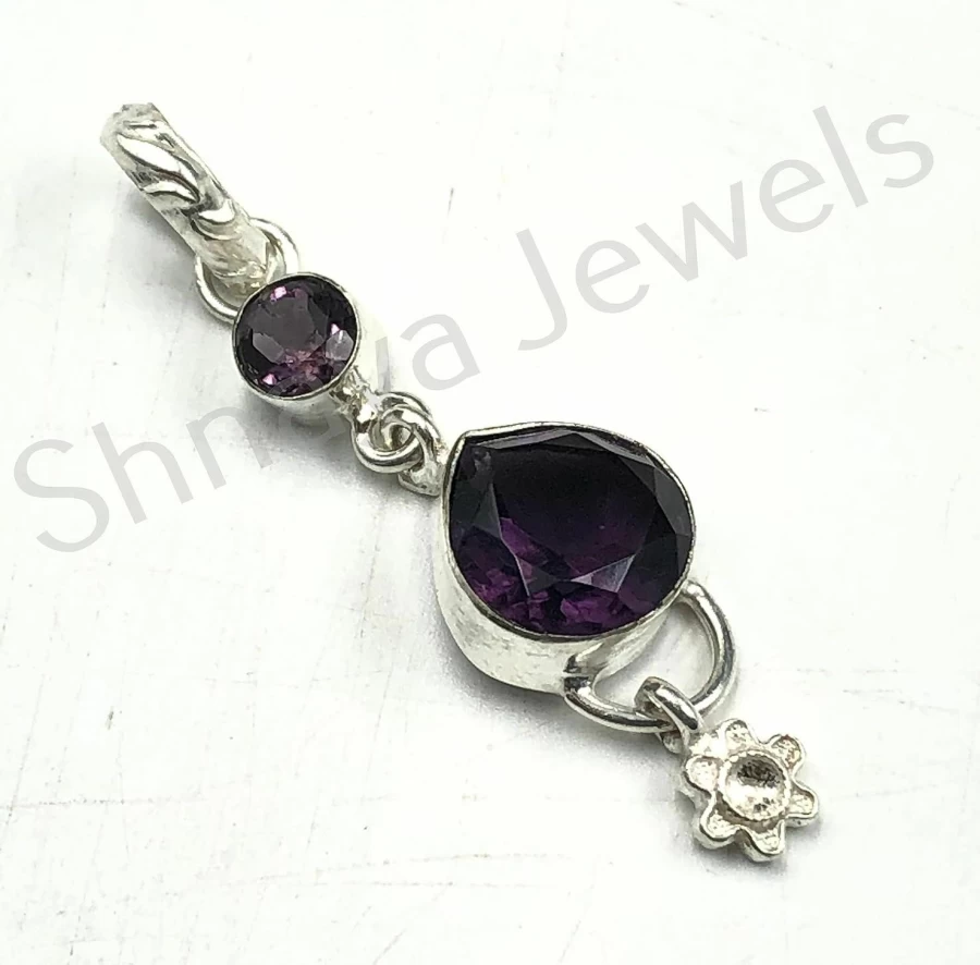 SHNAYA JEWELS Natural African Amethyst Sterling Silver Pendant - 925 Silver Handmade Unisex Jewelry for Engagement, Mother's Day, Vintage Gift