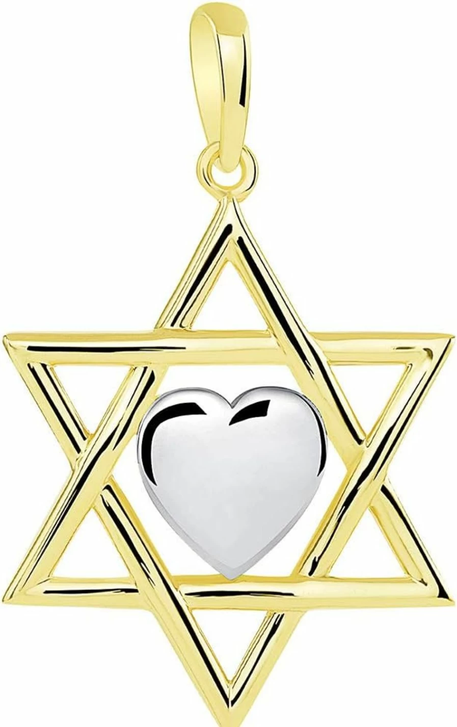 14K Yellow Gold Star of David Pendant with Heart - Hebrew Love Charm by Jewelry America
