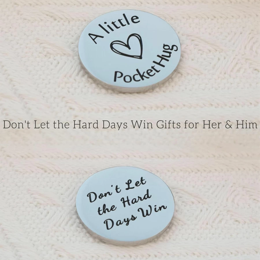 LINY Stainless Steel Pocket Hug Token - Inspirational Gift for Best Friend, Sister, Family - "Don't Let the Hard Days Win" Keepsake
