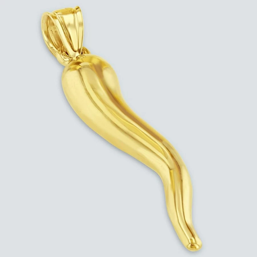 14K Yellow Gold Cornicello Horn Pendant - Italian Horn Charm Jewelry - Jewelry America