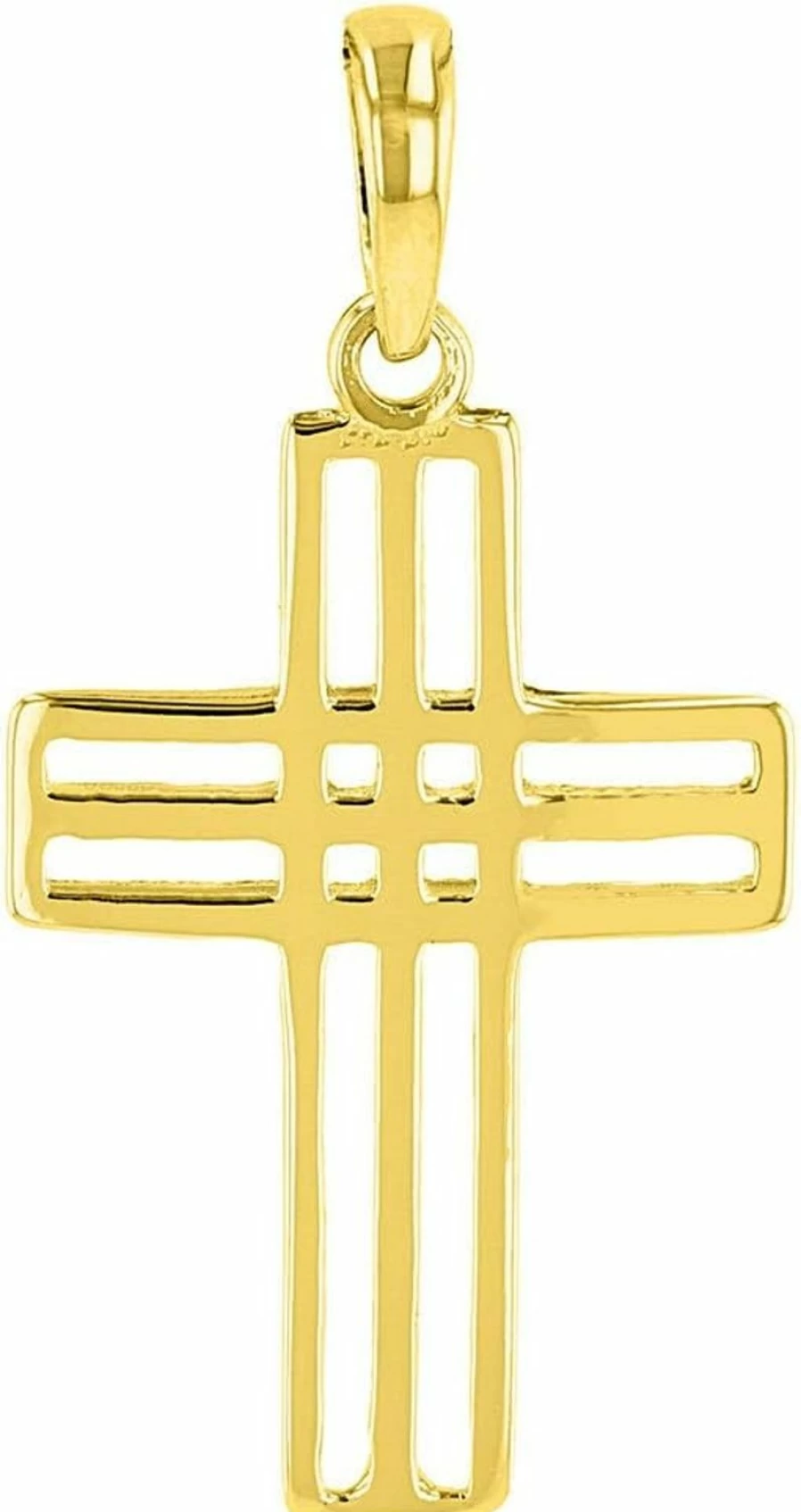 14K Yellow Gold Double Outline Open Religious Cross Pendant Charm by Jewelry America