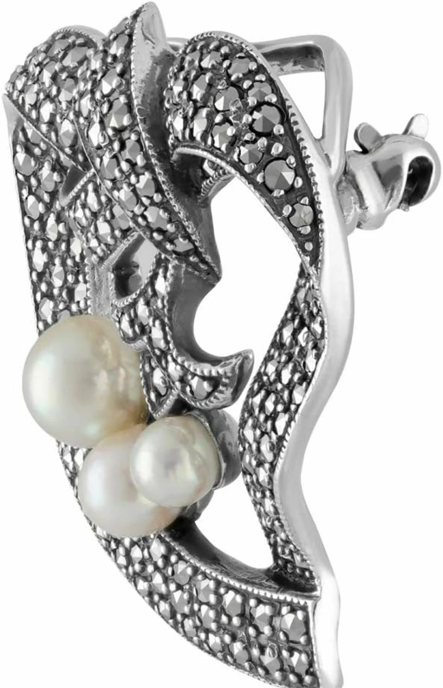 Gemondo 925 Sterling Silver Heart Pendant with Cultured Pearl & Marcasite | Elegant Jewelry Gift