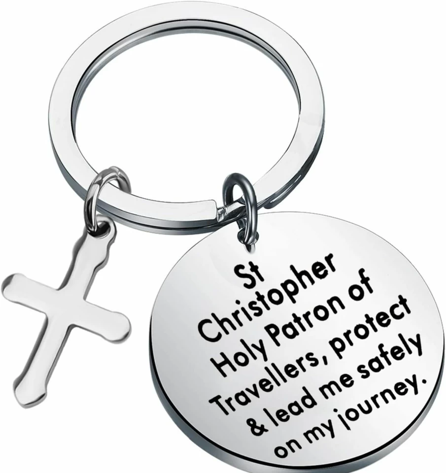 Bobauna St Christopher Travel Keychain - Religious Safe Journey Gift for Travelers