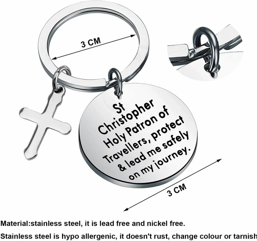 Bobauna St Christopher Travel Keychain - Religious Safe Journey Gift for Travelers