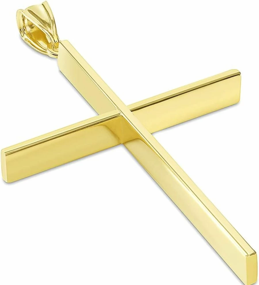 "Jewelry America 14K Yellow Gold High Polish Cross Pendant - 4mm Thick Slender Design"