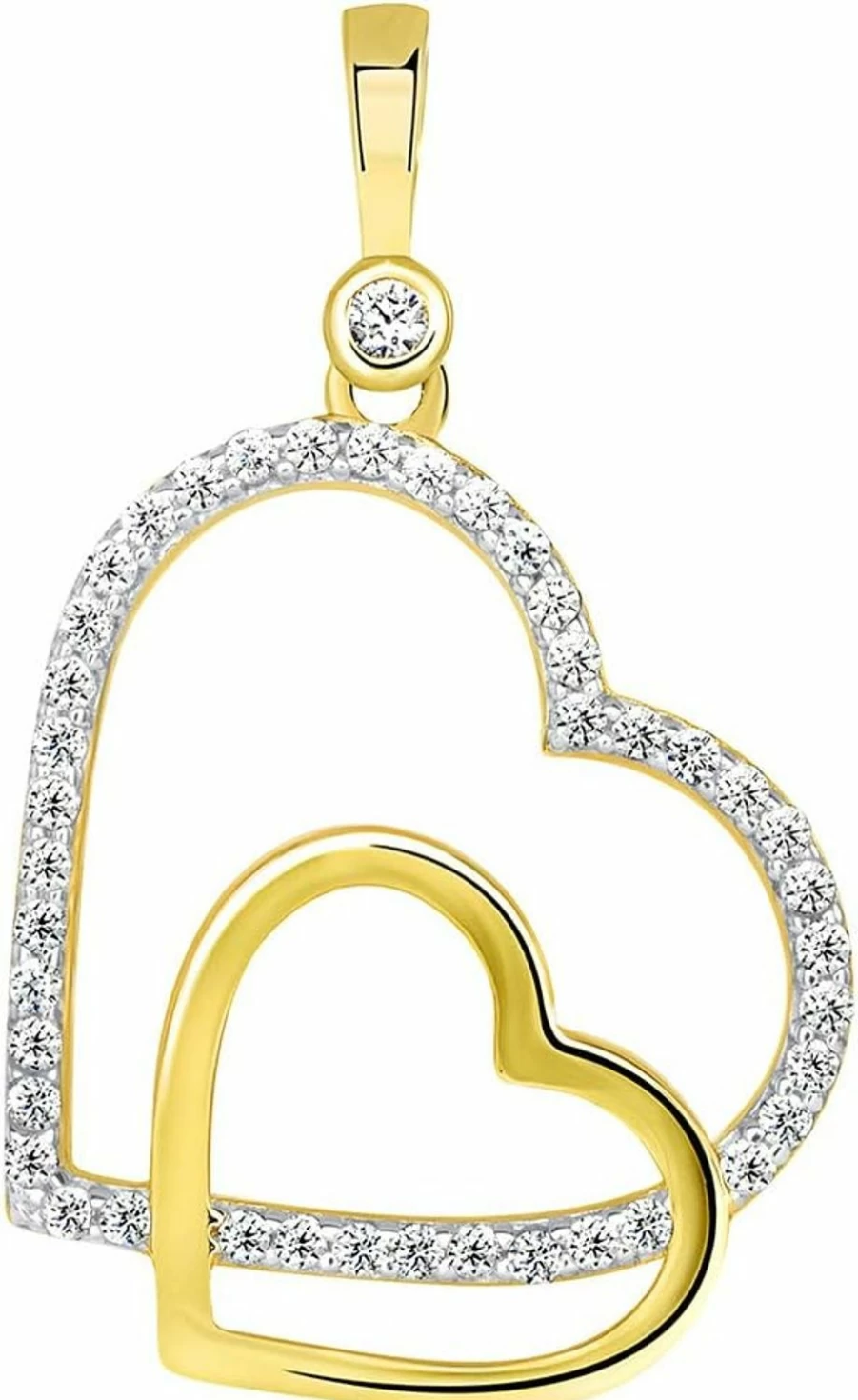 "Hearts by Jewelry America 14K Gold Double Heart Pendant with Cubic Zirconia Charm"