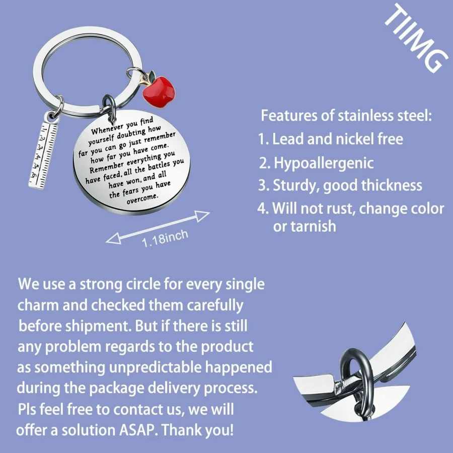TIIMG Motivational Keychain for Teachers - Inspirational Gift for Educators, Coworkers, and Retirement