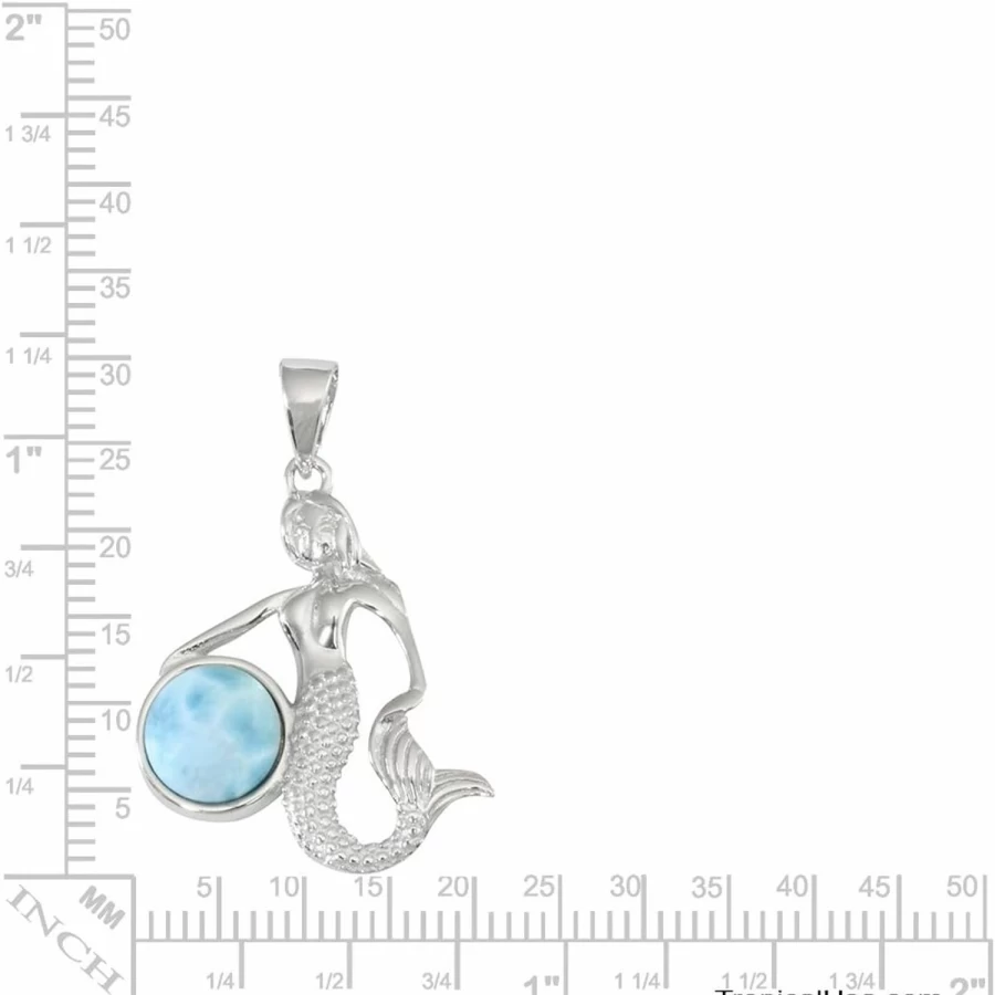 Tropical USA Sterling Silver Larimar Mermaid Pendant Necklace with 18-Inch Box Chain, Natural Gemstone Jewelry