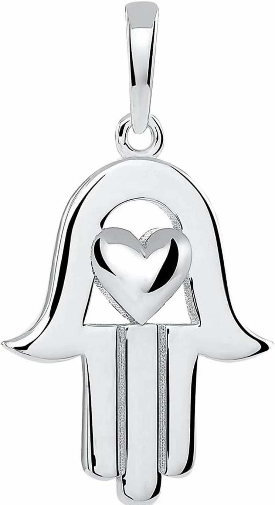 14K White Gold Hamsa Hand Pendant with Heart Charm - Jewelry America
