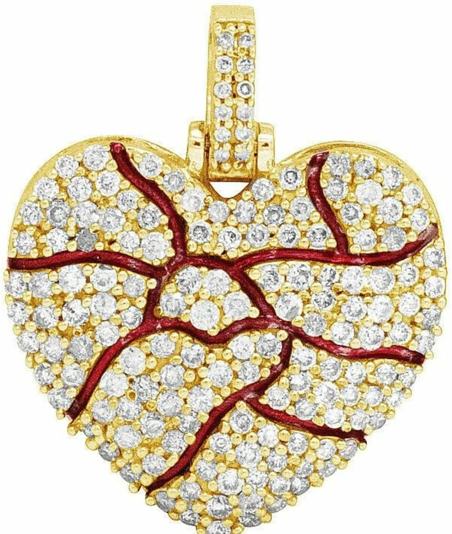 10K Yellow Gold Plated Broken Heart Pendant with Round Diamonds (1.10 Ct, 1 Inch) - Generic Jewelry Charm for Necklace