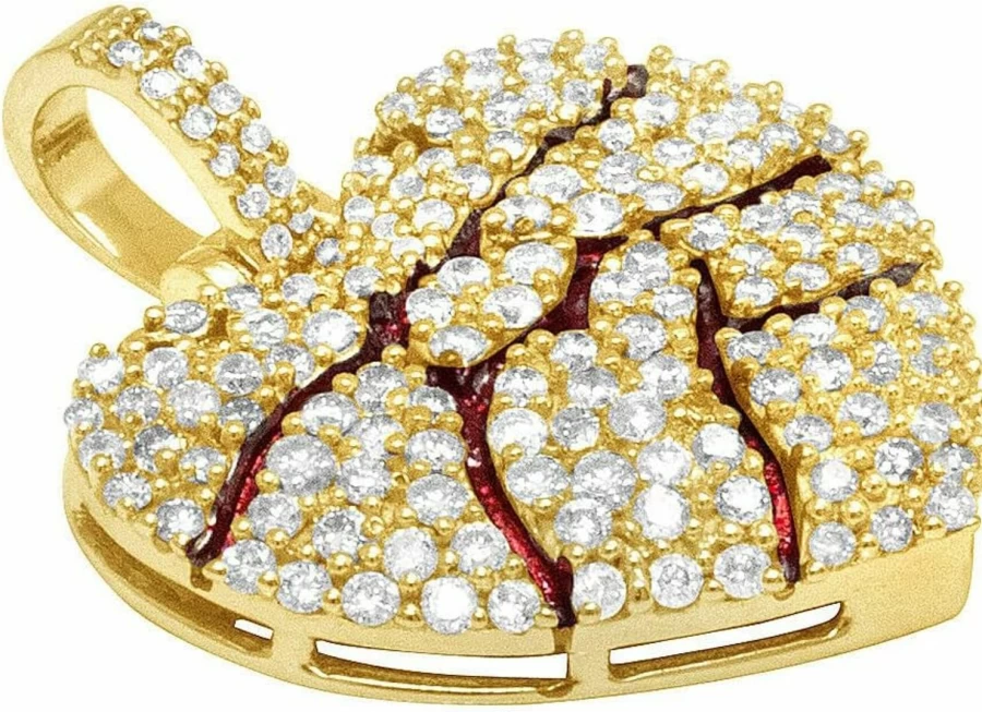 10K Yellow Gold Plated Broken Heart Pendant with Round Diamonds (1.10 Ct, 1 Inch) - Generic Jewelry Charm for Necklace