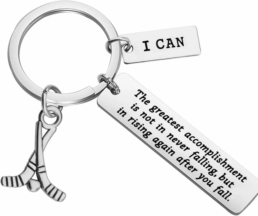 FUSTMW Inspirational Hockey Keychain Gift for Players, Coaches & Hockey Moms - Ice Hockey Team Charm Accessory