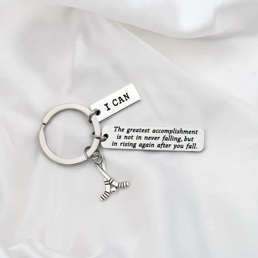 FUSTMW Inspirational Hockey Keychain Gift for Players, Coaches & Hockey Moms - Ice Hockey Team Charm Accessory