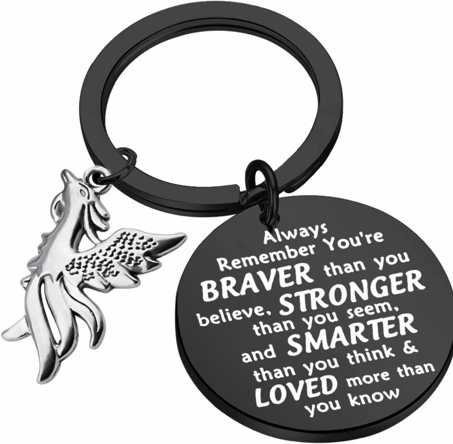 BAUNA Phoenix Keychain - Braver Than You Believe Pendant with Rising Phoenix Bird Design