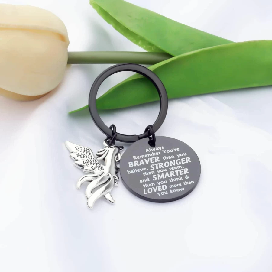 BAUNA Phoenix Keychain - Braver Than You Believe Pendant with Rising Phoenix Bird Design