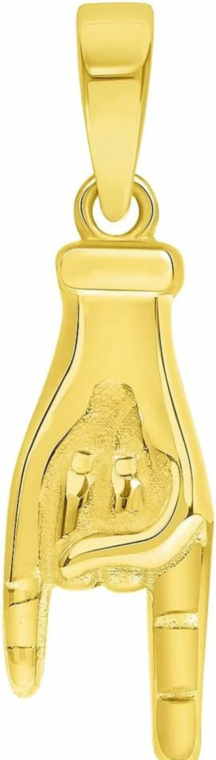 14K Yellow Gold Mano Cornuto Pendant for Good Luck - Hand Charm Jewelry by Jewelry America
