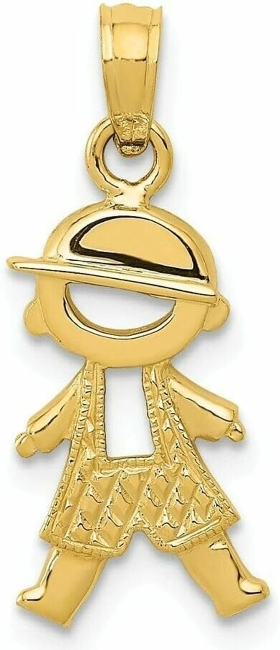 14K Yellow Gold Boy With Hat Dangle Pendant - Textured & Polished Handcrafted Jewelry for Men & Women