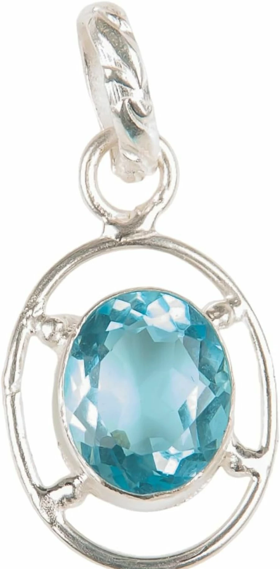 SHNAYA JEWELS 925 Sterling Silver Natural Sky Blue Topaz Pendant - Handmade Vintage Unisex Jewelry for Engagement, Anniversary, Mother’s Day, Birthday Gift