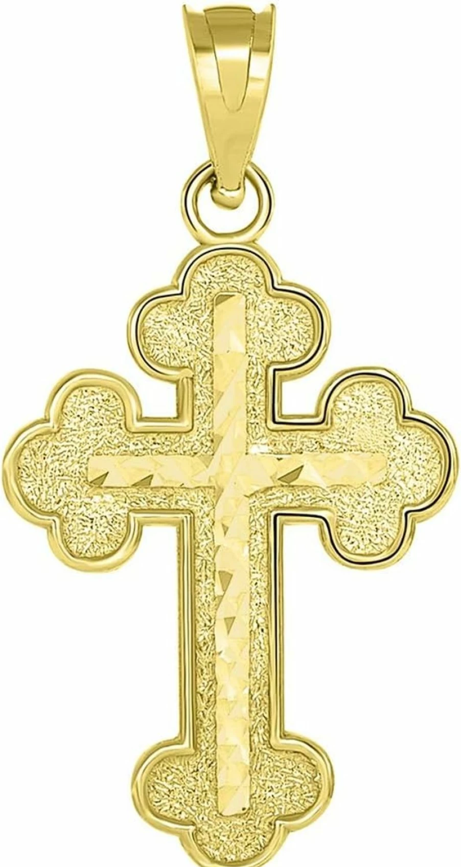 14K Yellow Gold Eastern Orthodox Cross Pendant - Jewelry America, Textured Inlay Religious Jewelry