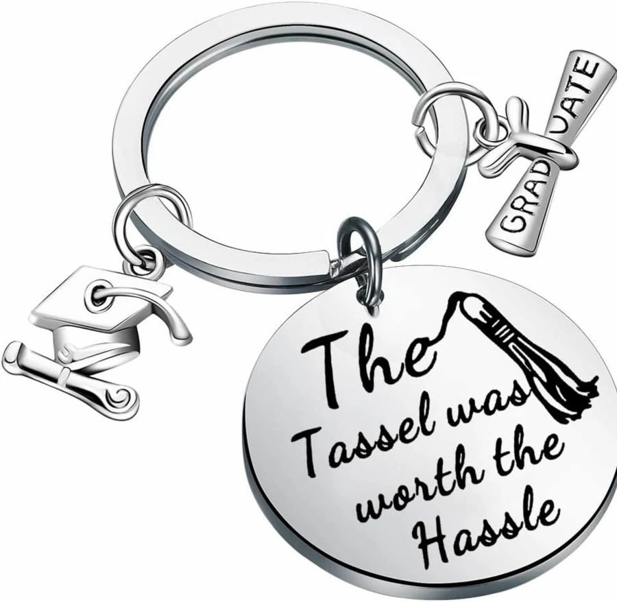 FUSTMW Graduation Keychain Gift - "The Tassel Was Worth The Hassle" Inspirational Jewelry for Graduates