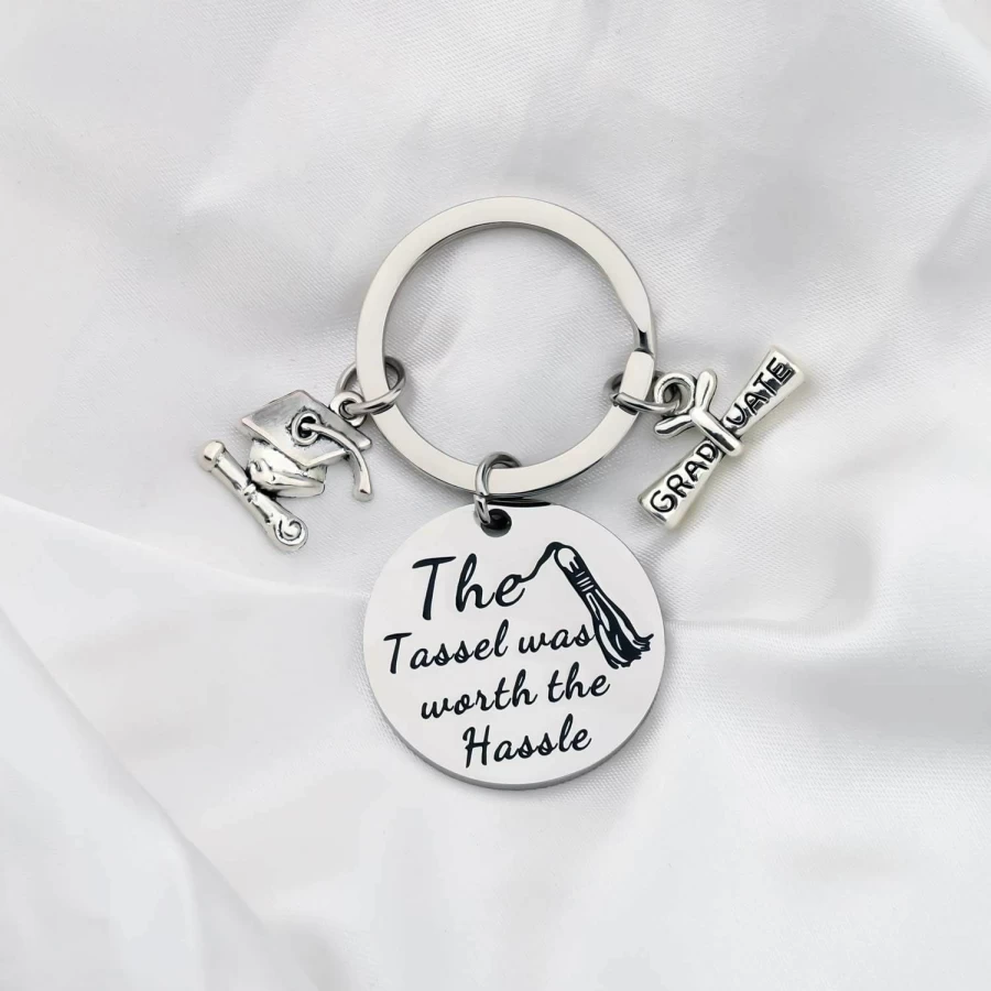 FUSTMW Graduation Keychain Gift - "The Tassel Was Worth The Hassle" Inspirational Jewelry for Graduates