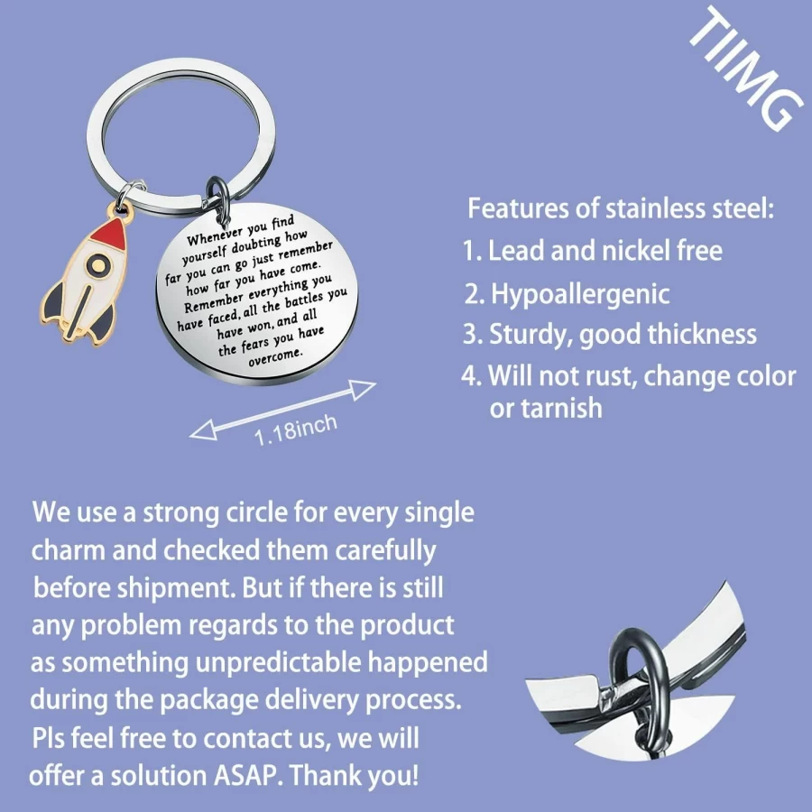 TIIMG Rocket Keychain - Space Ship Jewelry, Astronomy & Sci-Fi Gift, Inspirational Quote Keychain for Space Enthusiasts