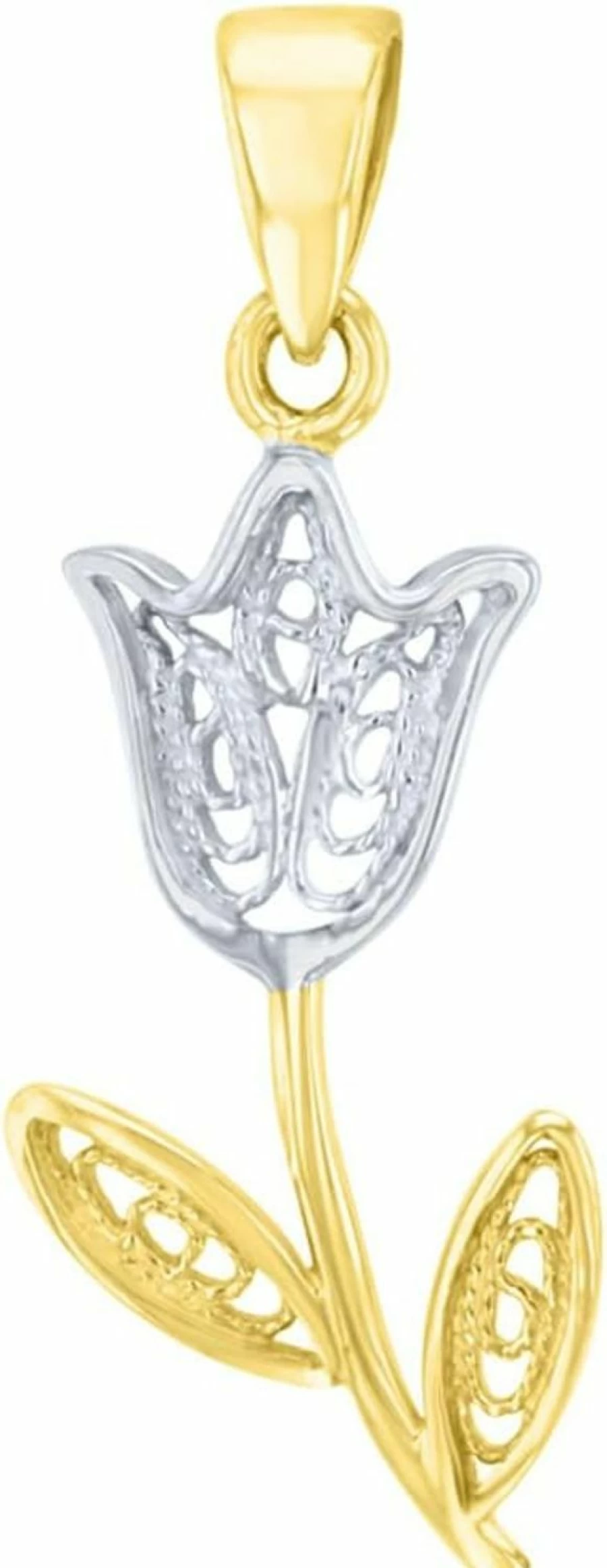 14K Yellow Gold Tulip Flower Pendant Two-Tone Filigree Design | Jewelry America