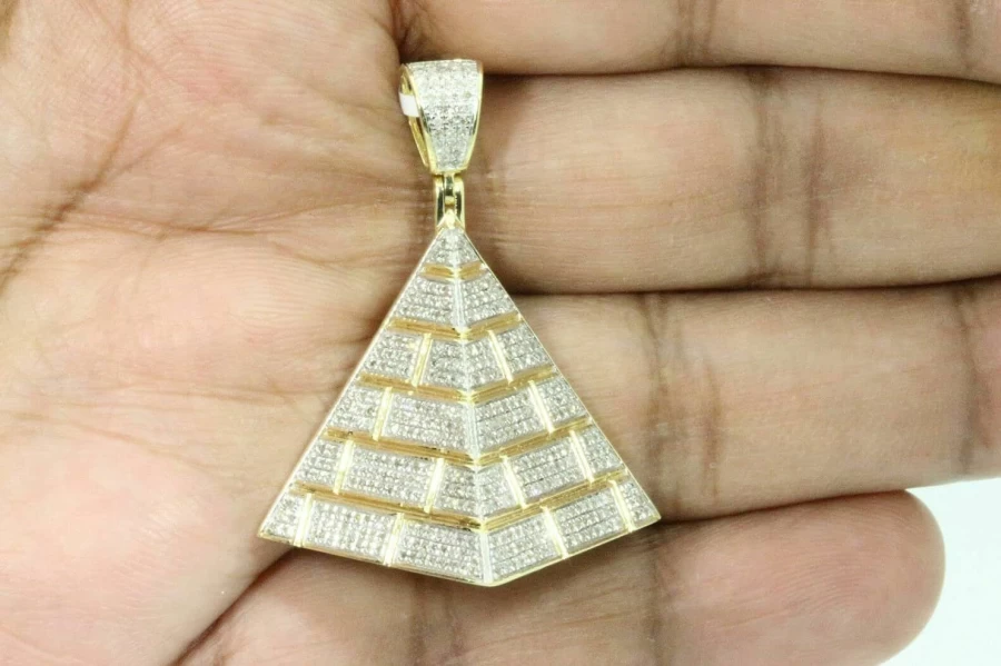 1.00 Ct Round Cut Diamond Egyptian Pyramid Cross Pendant in 14K Yellow Gold Finish, Generic
