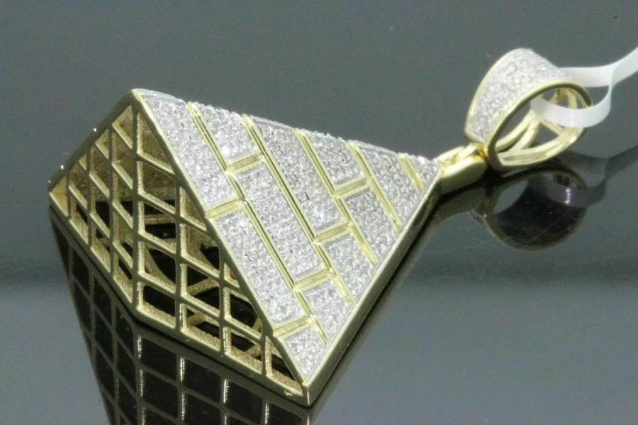 1.00 Ct Round Cut Diamond Egyptian Pyramid Cross Pendant in 14K Yellow Gold Finish, Generic