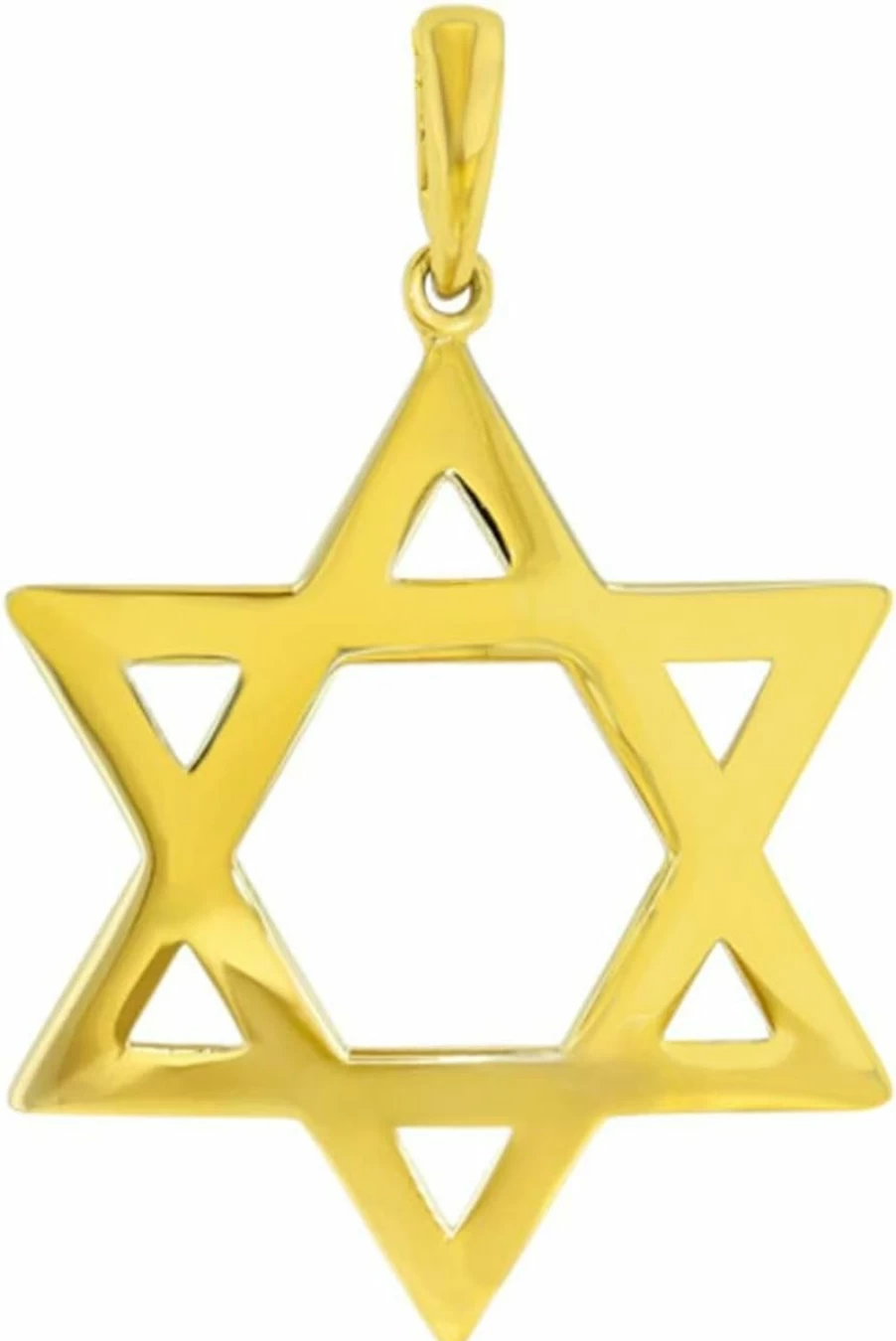 14K Yellow Gold Star of David Pendant - High Polish Medium Size - Jewelry America