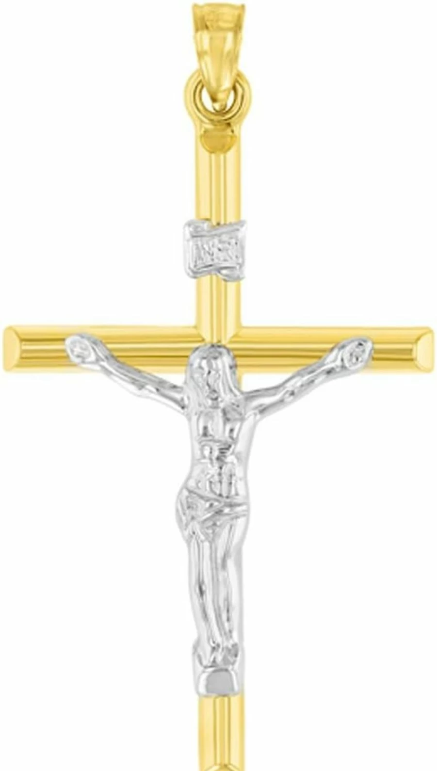 "Jewelry America 14K Yellow Gold Two-Tone INRI Crucifix Cross Pendant for Men & Women"