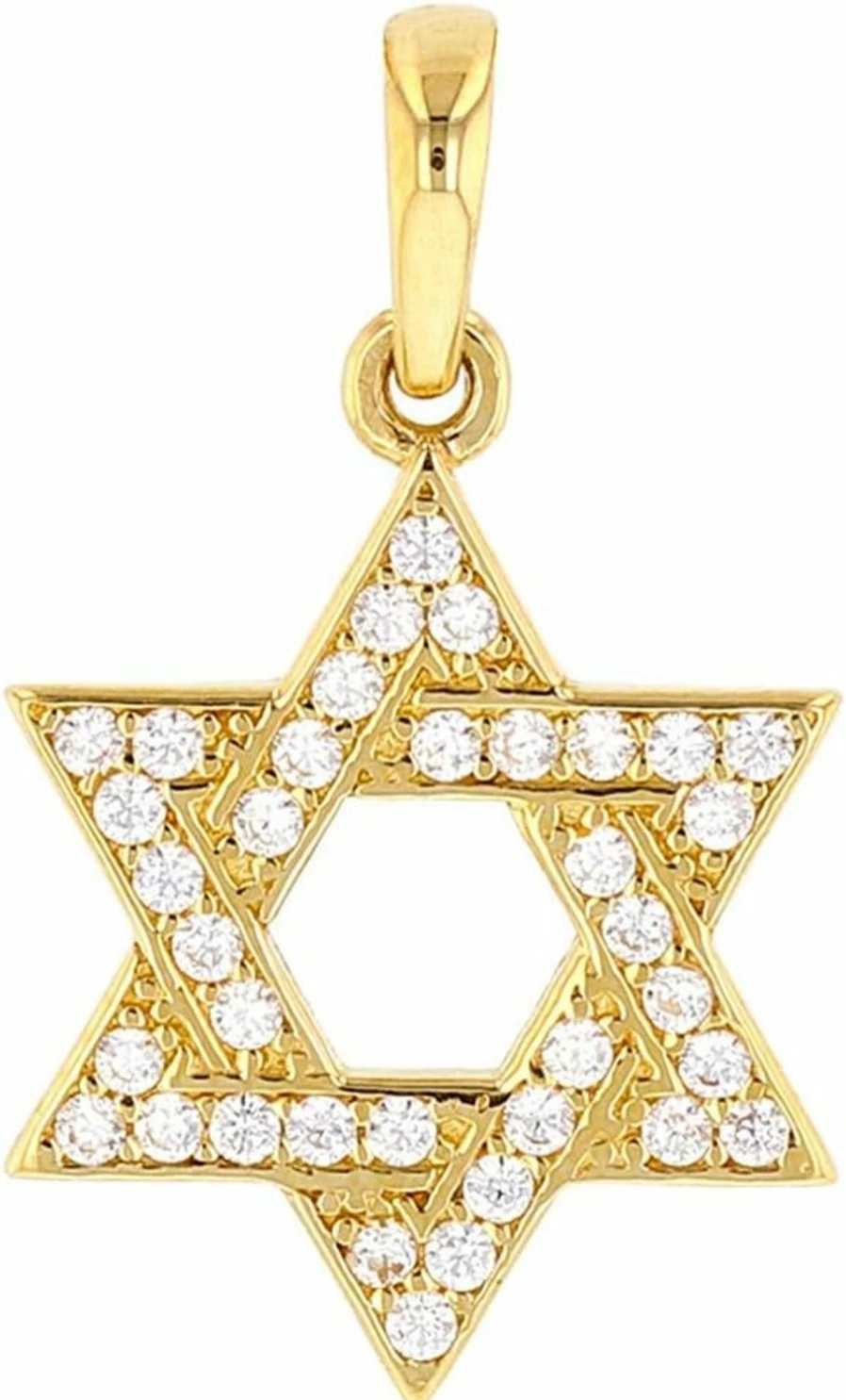 14K Yellow Gold Star of David Pendant with Cubic Zirconia - Religious Jewelry by Jewelry America