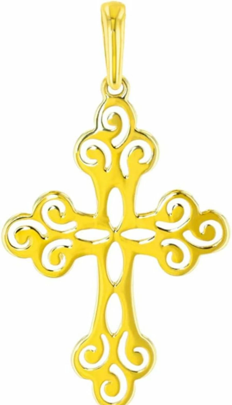 14K Yellow Gold Filigree Orthodox Cross Pendant - Religious Jewelry by Jewelry America