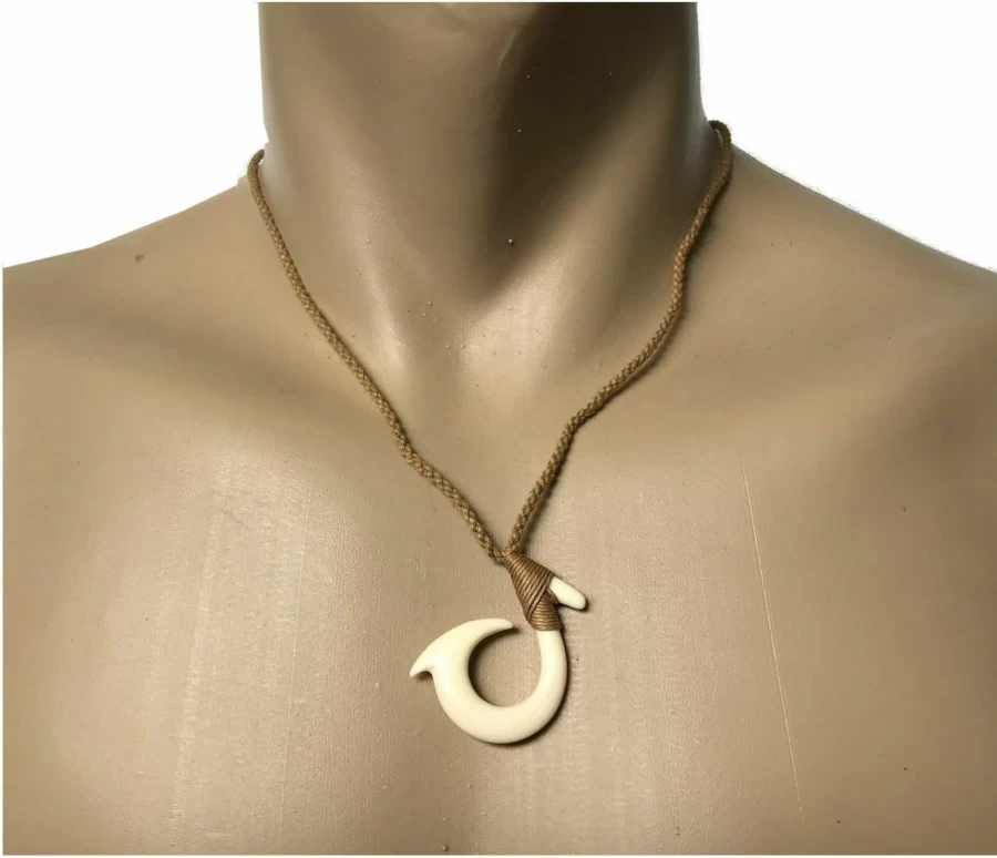 Zero Gravity Hawaii Hand Carved Bone Fish Hook Necklace - Traditional Hawaiian Pendant Jewelry