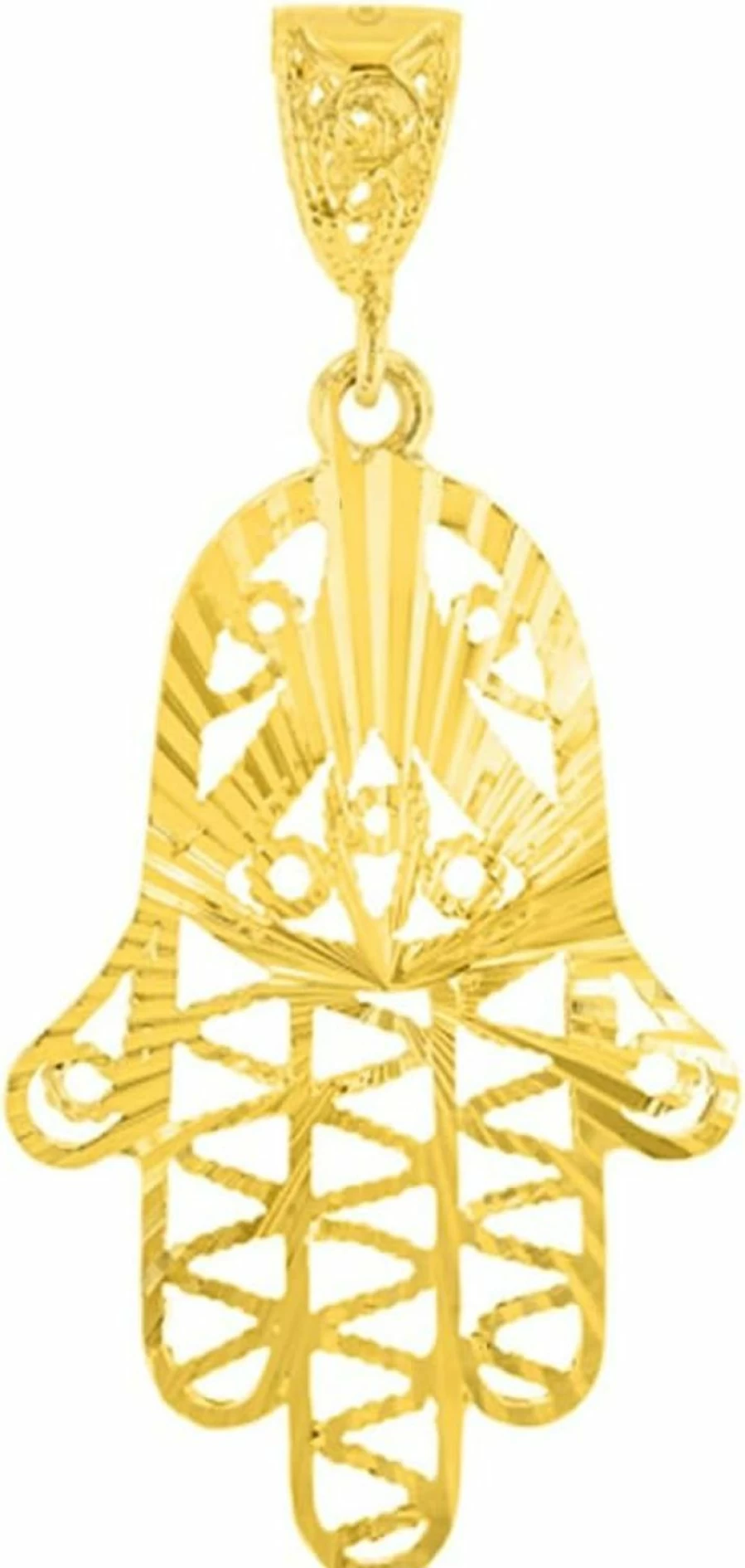 14K Solid Yellow Gold Hamsa Hand Pendant - Filigree Design & Textured Finish | Jewelry America