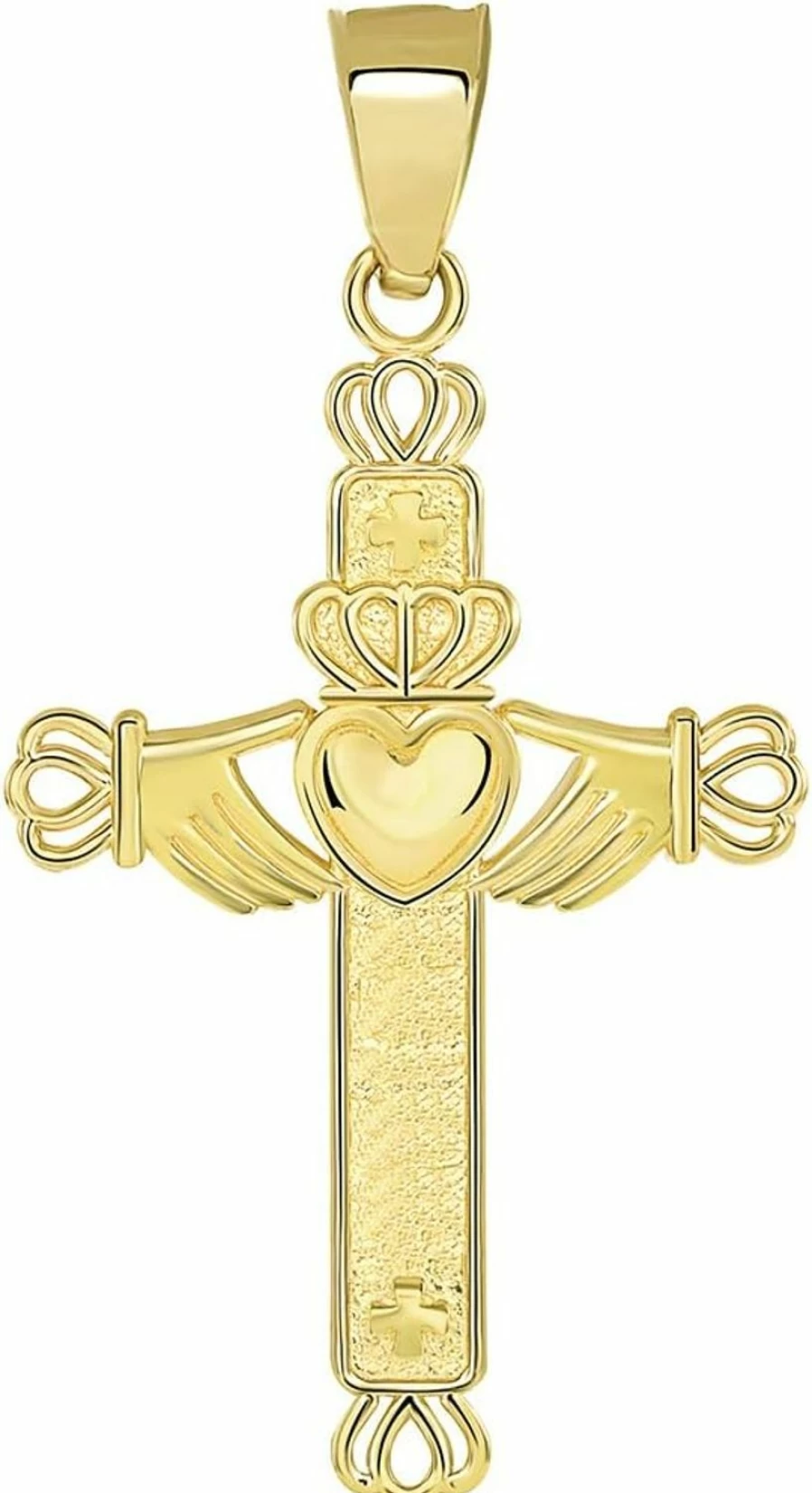 14K Yellow Gold Claddagh Cross Pendant - Irish Religious Jewelry by Jewelry America
