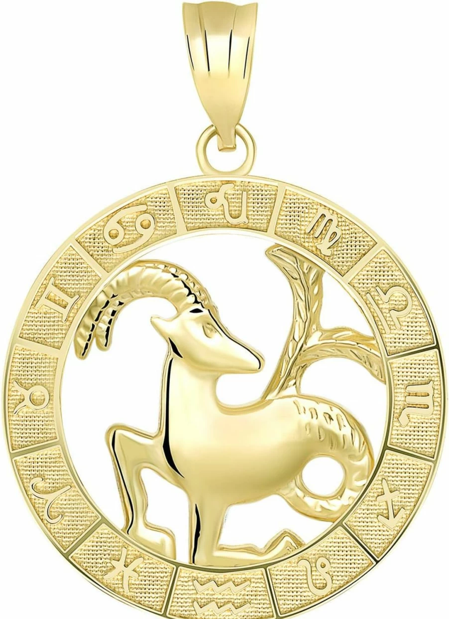 14K Yellow Gold Zodiac Pendant Necklace - CaliRose Jewelry Handmade Astrological Charm