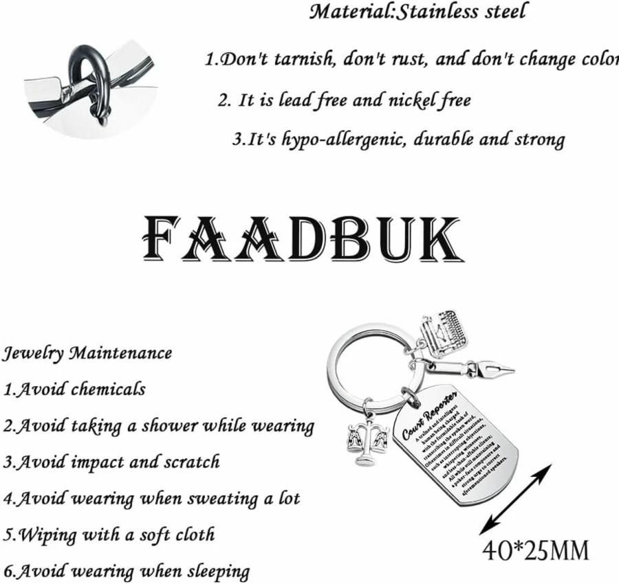 FAADBUK Stenographer Keychain - Unique Court Reporter Gift, Lawyer Appreciation Present, Legal Professional Keepsake